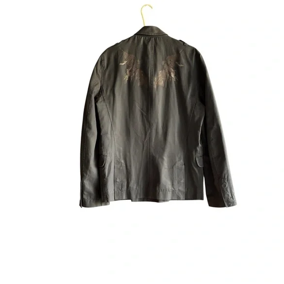 Reiss men field jacket made in Portugal charcoal gray bird graphic back SZ Large
